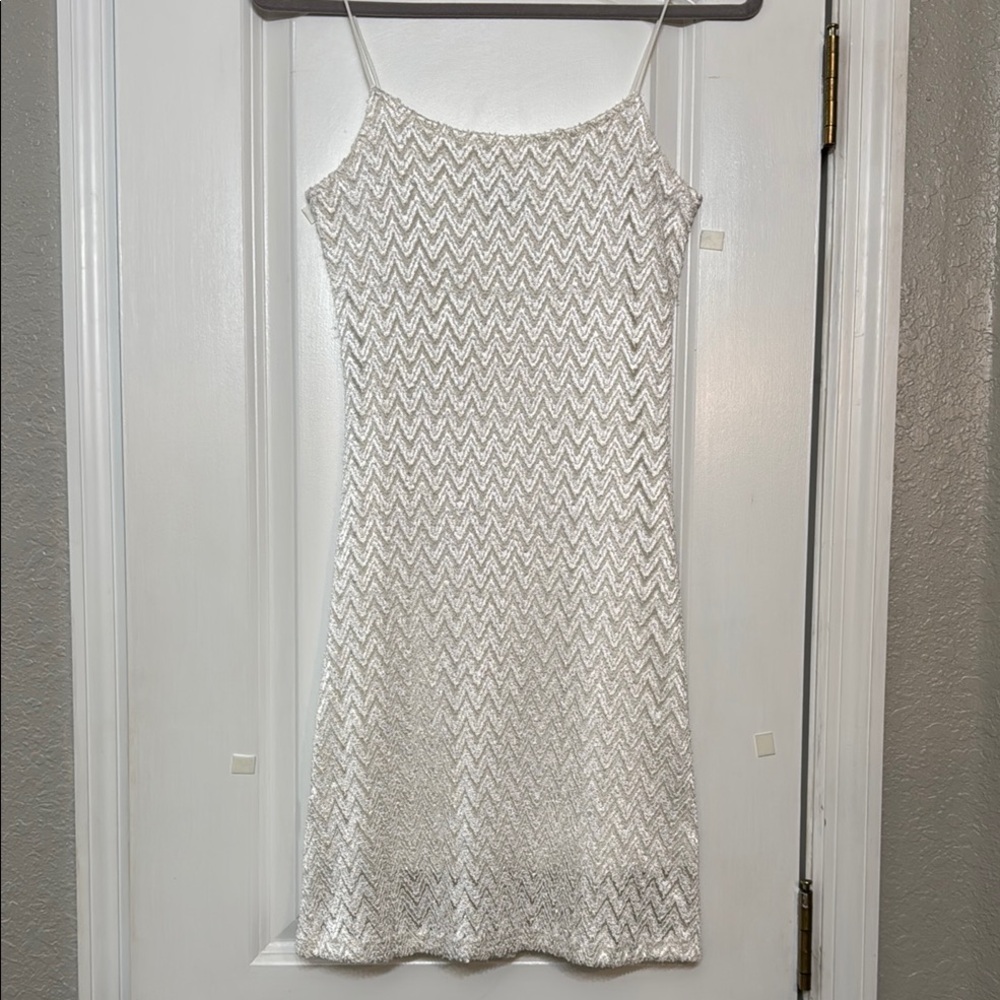 Elegant White Chevron Dress